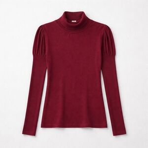 POINT M MEDIUM Elegant Burgundy Long Sleeve Turtleneck Top